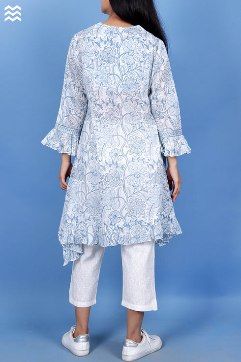 Mulmul Cotton Goat Top In Floral Block Print