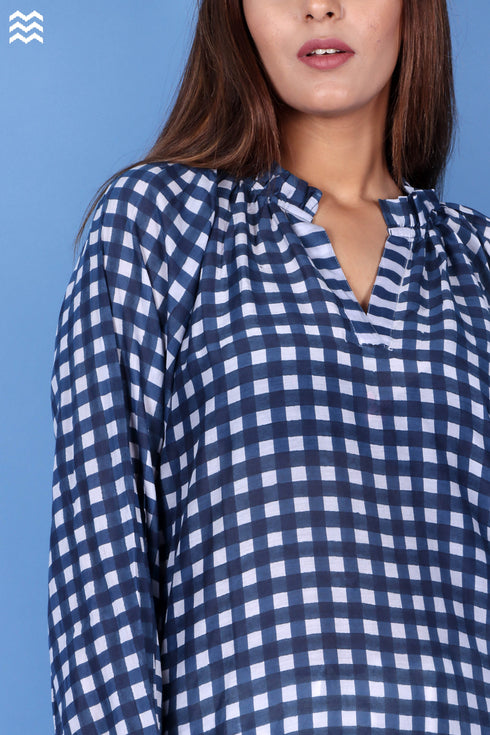 Silk Cotton Poirot Top In Checkered Block Print