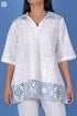 Slub Cotton Lacoste Top In White Block Print