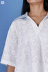 Slub Cotton Lacoste Top In White Block Print