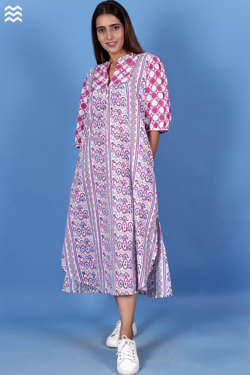 Slub Cotton Joplin Dress In Assorted Block Print