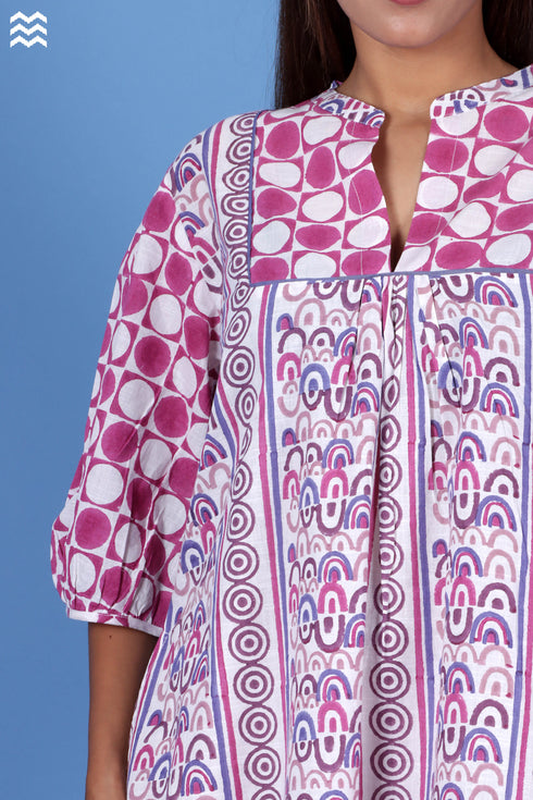 Slub Cotton Joplin Dress In Assorted Block Print