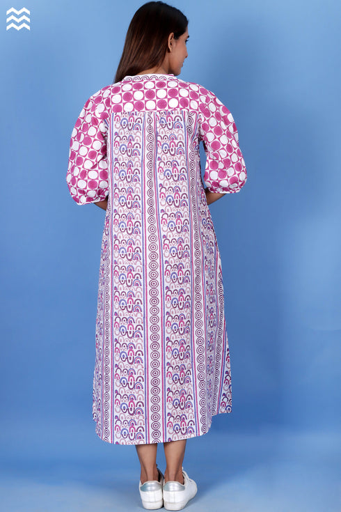 Slub Cotton Joplin Dress In Assorted Block Print
