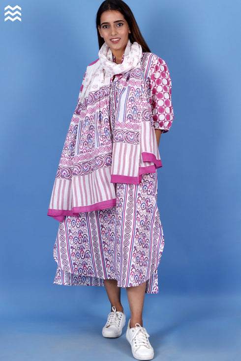 Slub Cotton Joplin Dress In Assorted Block Print