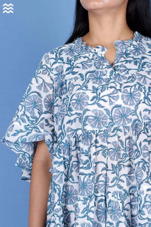 Mulmul Cotton Runaway Dress In Floral Block Print