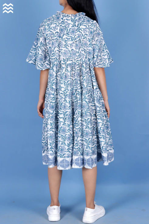 Mulmul Cotton Runaway Dress In Floral Block Print