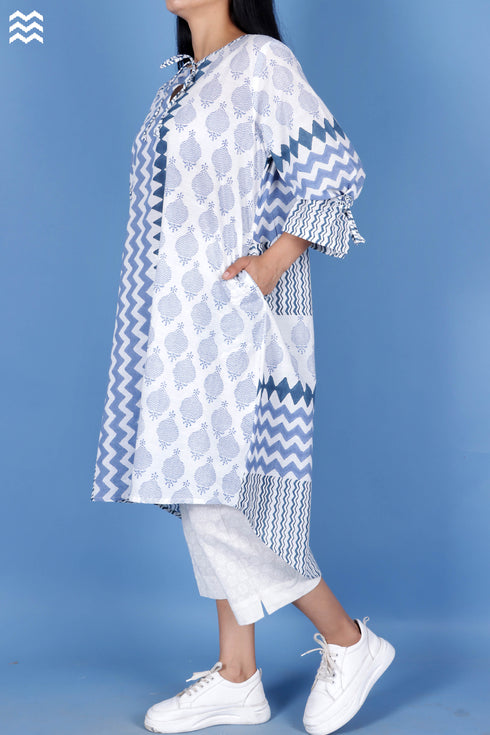 Slub Cotton Sheiba Top In Graphic Block Print