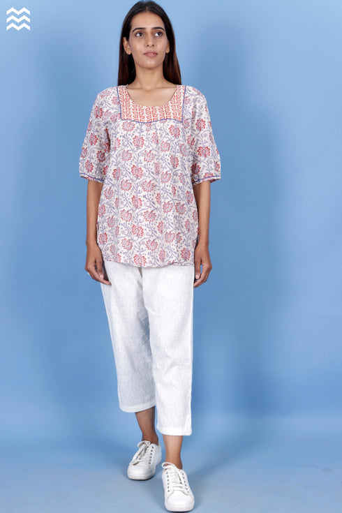 Rayon Yoke Top In Assorted Block Print