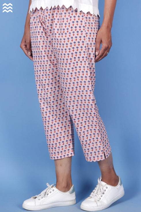 Cambric Cotton Van Pant With Floral Block Print