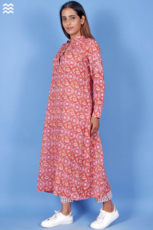 Mulmul Cotton Boss Kurta In Block Print