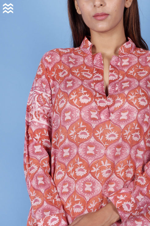 Mulmul Cotton Boss Kurta In Block Print