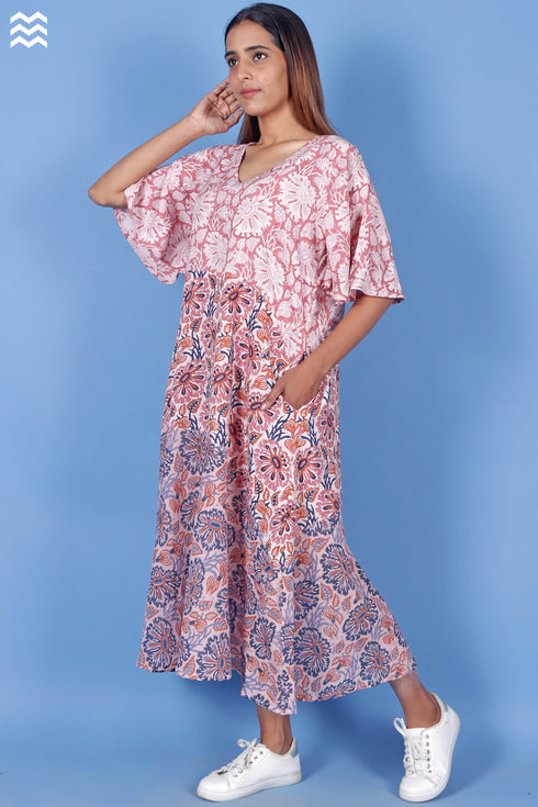 Harlequin Dress In Floral Block Print