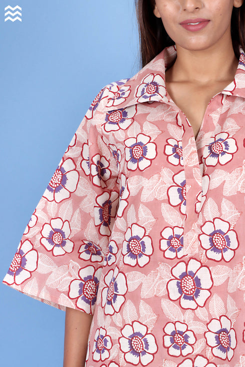 Slub Cotton Doctorwallah Top In Floral Block Print
