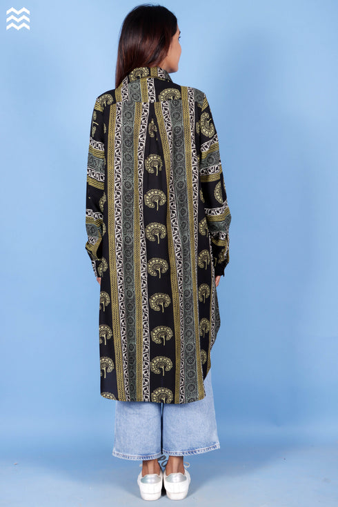 Rayon Long Boyfriend Shirt In Block Print