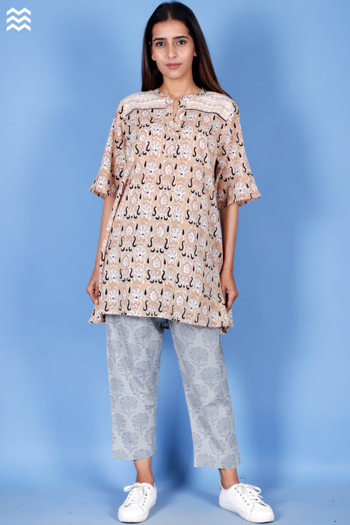 Crepe Cotton Phil Top In Block Print