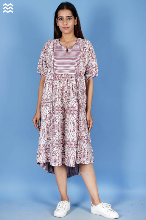 Cotton Slub Ellora Kaftan In Graphic Block Print