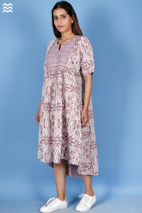 Cotton Slub Ellora Kaftan In Graphic Block Print