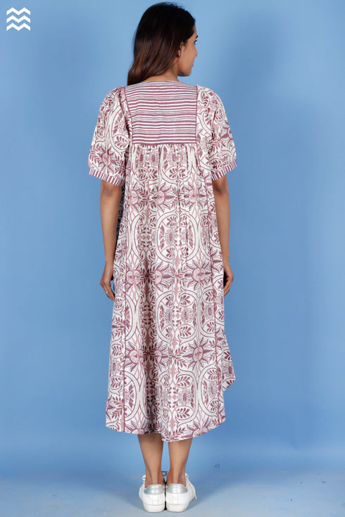 Cotton Slub Ellora Kaftan In Graphic Block Print
