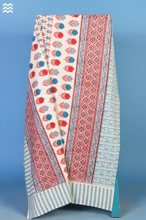 20s Cotton Bed Cover in Floral Block Print