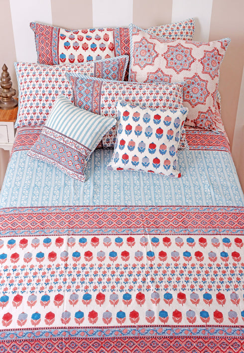 20s Cotton Bed Cover in Floral Block Print