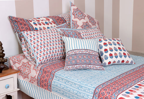 20s Cotton Bed Cover in Floral Block Print