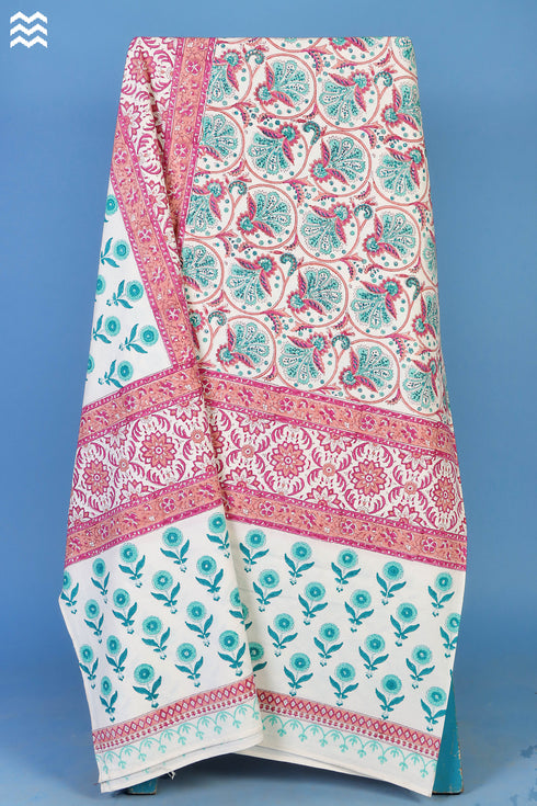 20s Cotton Bed CoverIn FloralBlock Print