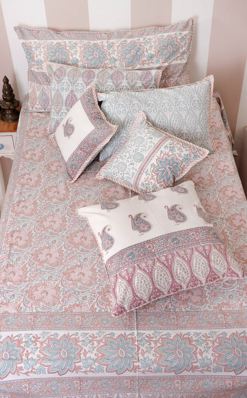 20s Cotton Bed Cover in Floral Block Print