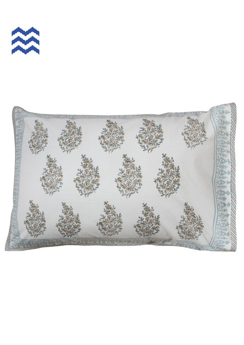 40s Cotton Pillow Cover in Grey/Blue Hand Block Prints