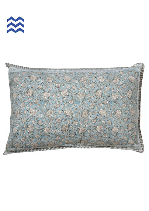40s Cotton Pillow Cover in Grey/Blue Hand Block Prints