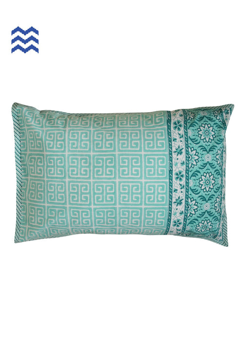 40s Cotton Pillow Cover in Mint and Emerald Block Prints