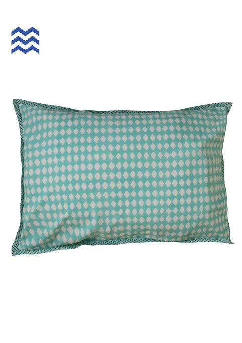 40s Cotton Pillow Cover in Mint and Emerald Block Prints