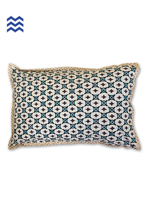 40s Cotton Pillow Cover In Blueberry And Indian Teal Floral Block Print