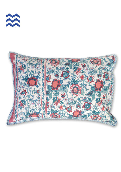 20s Cotton Pillow Cover In Pink & Indigo Floral Jaal Print