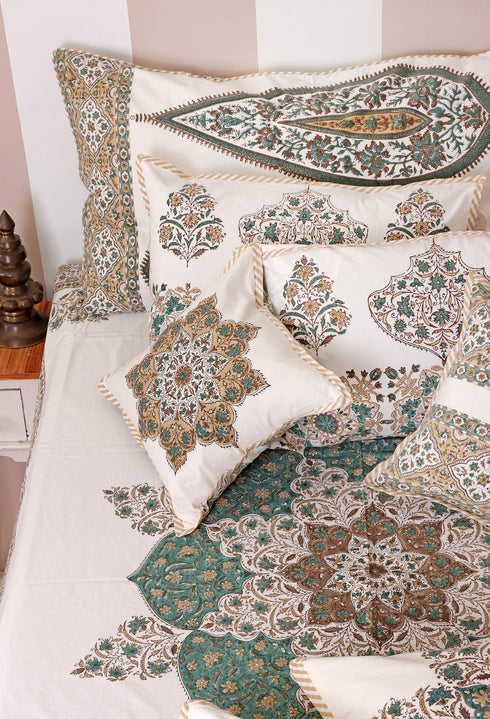 40s Cotton Pillow Cover In Graphic Block Print