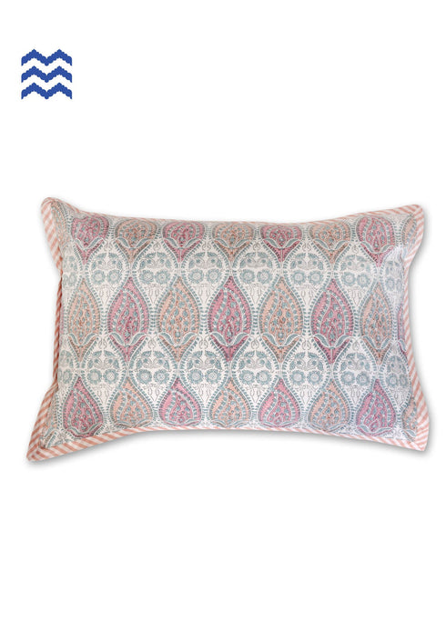 40s Cotton Pillow Cover in Floral Block Print