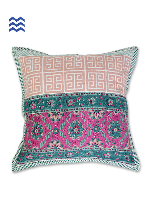 20s Cotton Cushion Cover in Chalky Pink Hand Block Prints