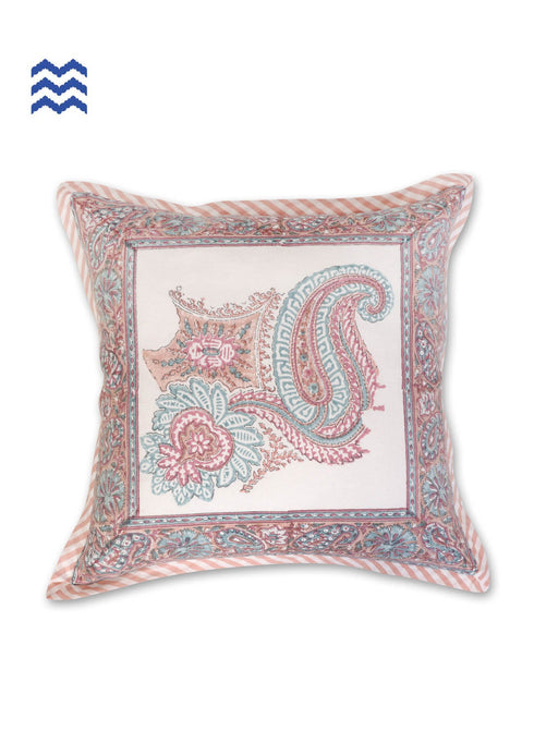 20s Cotton Cushion Cover in Floral Block Print