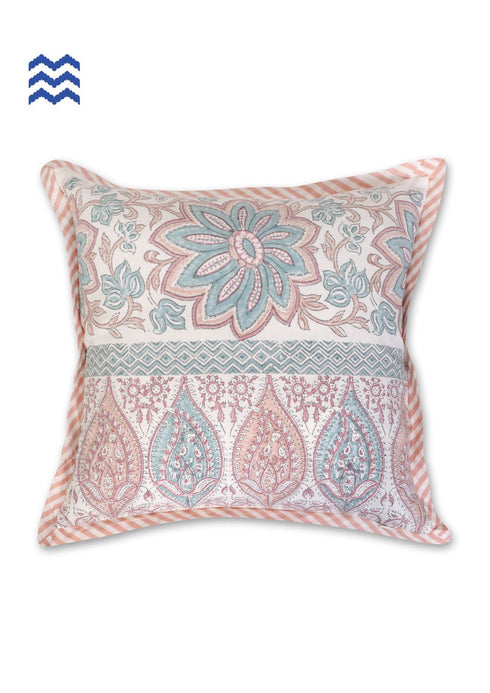 20s Cotton Cushion Cover in Floral Block Print