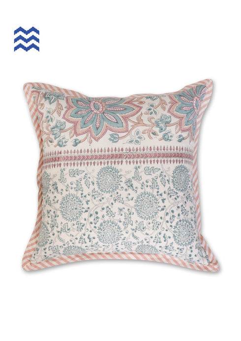 20s Cotton Cushion Cover in Floral Block Print