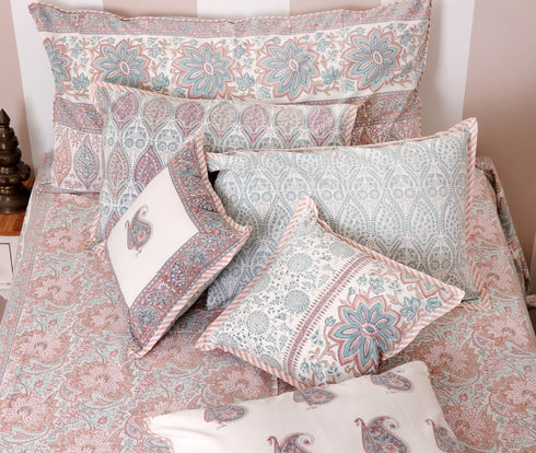 20s Cotton Cushion Cover in Floral Block Print