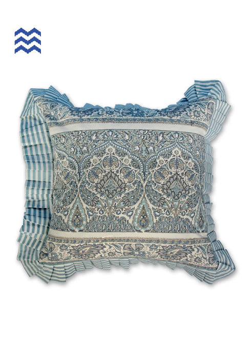 20s Cotton Frilled Cushion Cover In Graphic Block Print