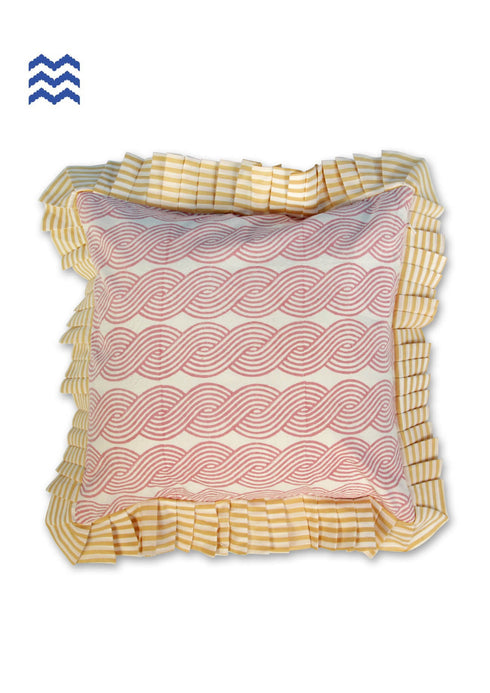 20s Cotton Frilled Cushion Cover In Graphic Block Print