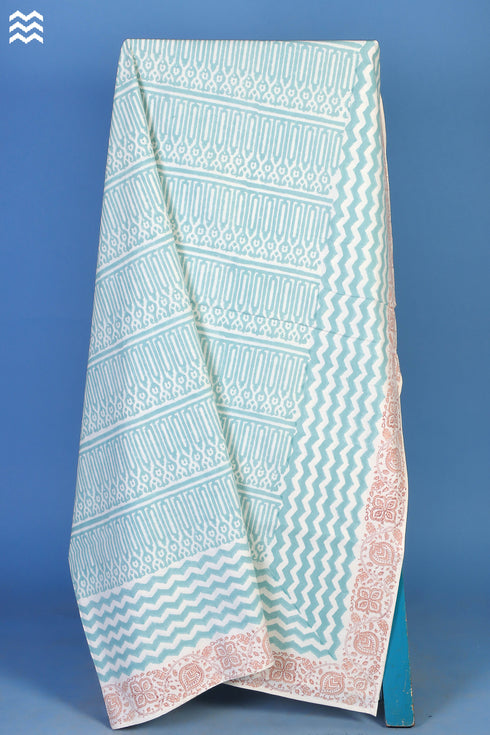 20s Cotton Bed Cover In Zigzag Block Print