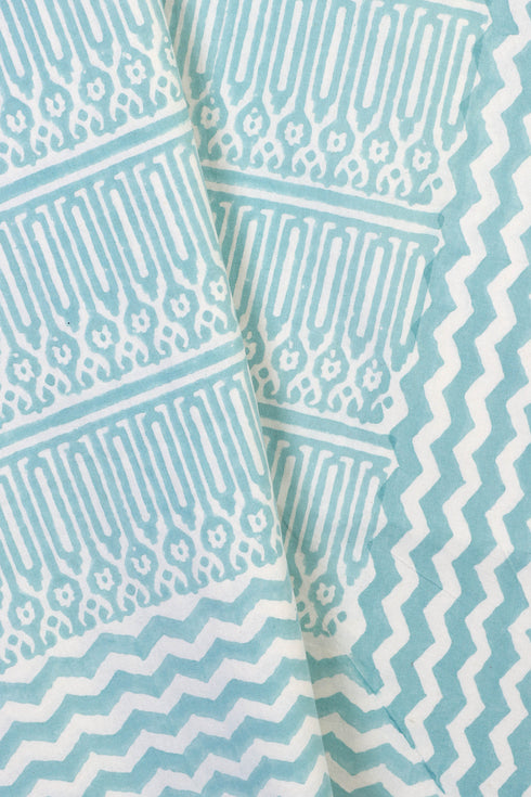 20s Cotton Bed Cover In Zigzag Block Print