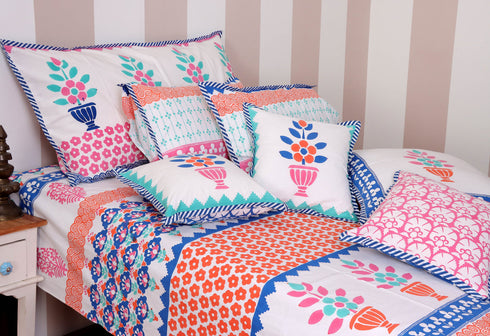 20s Cotton Large Cushion Cover In Graphic Block Print