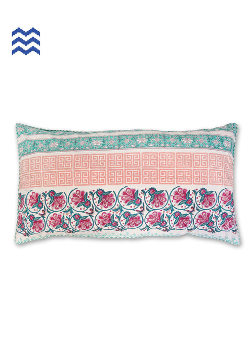 20s Cotton Lumbar Cushion CoverIn Floral Block Print