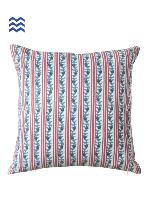 20s Cotton Cushion Cover in Pink & Indigo Floral Jaal Print