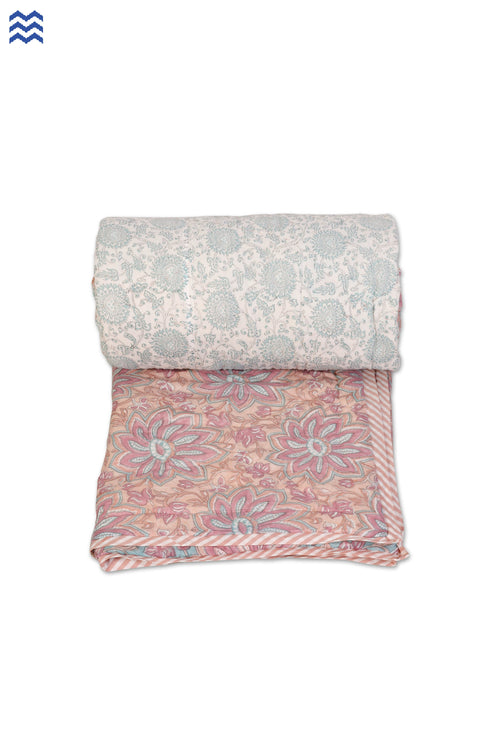 Mulmul Cotton Quilt in Floral Block Print