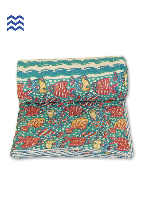 Mul Mul Cotton Quilt In Graphic Block Print