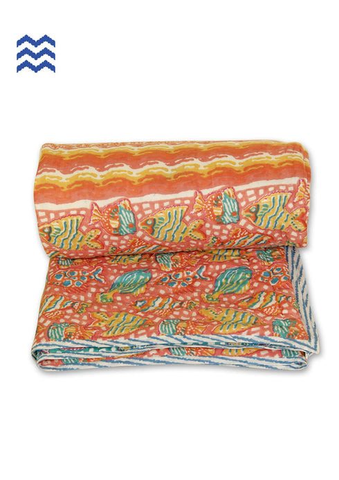 Mul Mul Cotton Quilt In Graphic Block Print